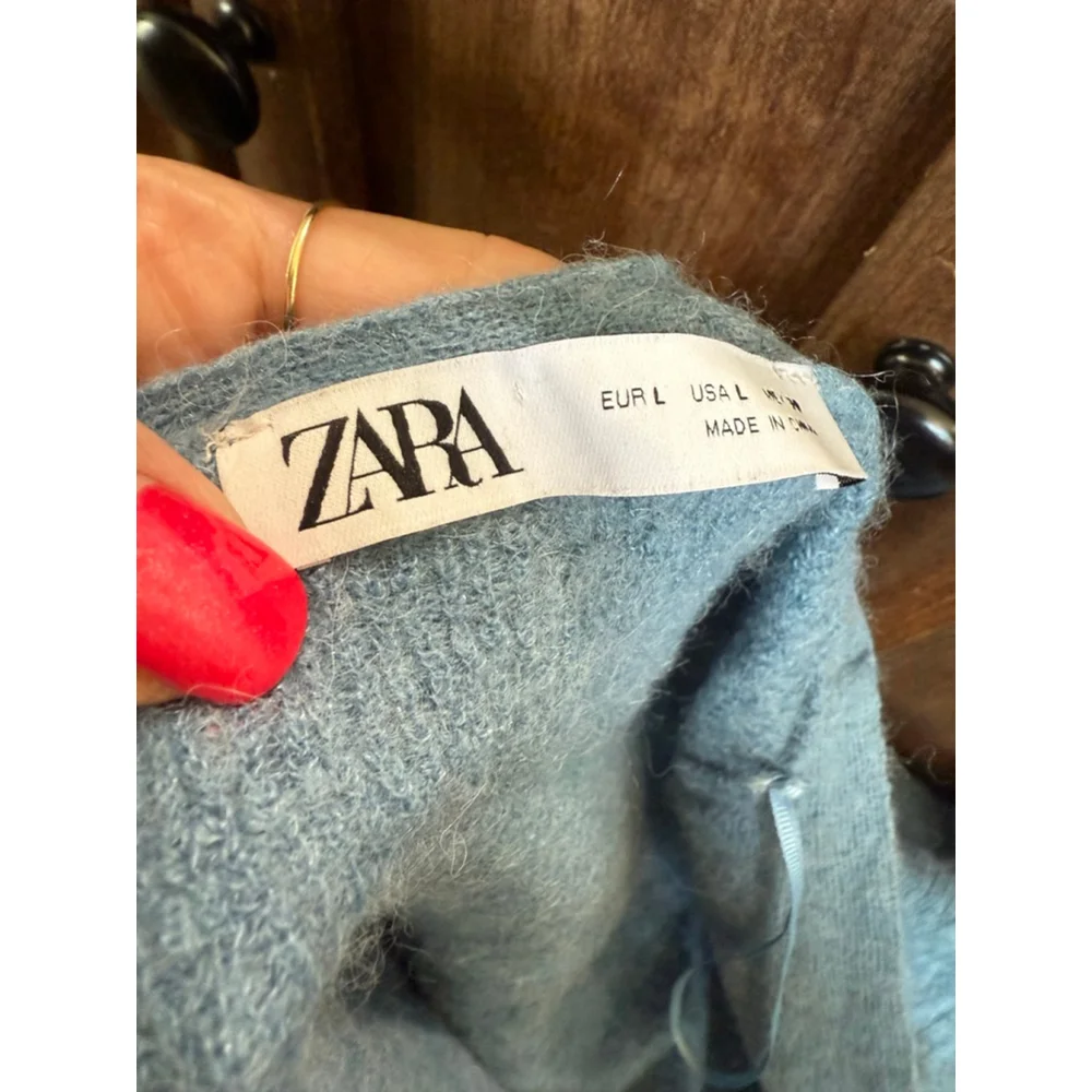 Women's Zara Blue Alpaca Blend Open Front Cardigan L - Picture 6 of 8